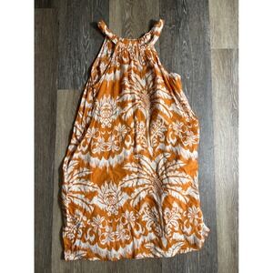 Rachel Zoe Orange White Tropical Damask Halter Mini Dress with Pockets Womens XS